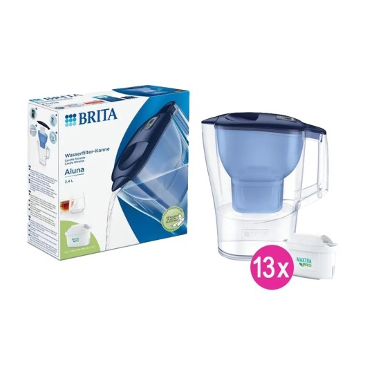 BRITA Aluna Waterfilterkan 2.4L Blauw + 13 MAXTRA PRO Waterfilters (filtert PFAS)